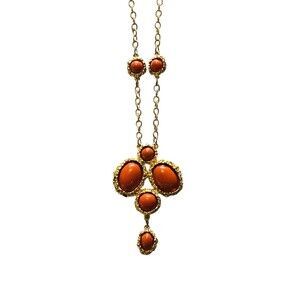 Chico’s necklace Long Gold Tone Chain Victorian Inspired Boho Chic  orange